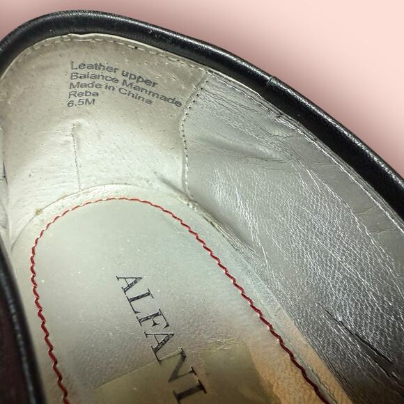 Y2K Wedge Heel Open Toe Sandals Black Leather Women’s 6.5 White Bow Alfani Reba - Picture 6 of 6